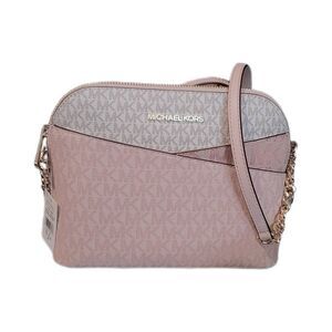 NWT~MICHAEL KORS Jet Set Travel Medium Dome Pink/White Colorblock Logo Print Bag